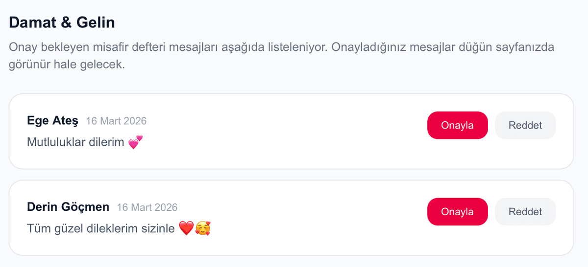 Misafir defteri — mesaj listesi