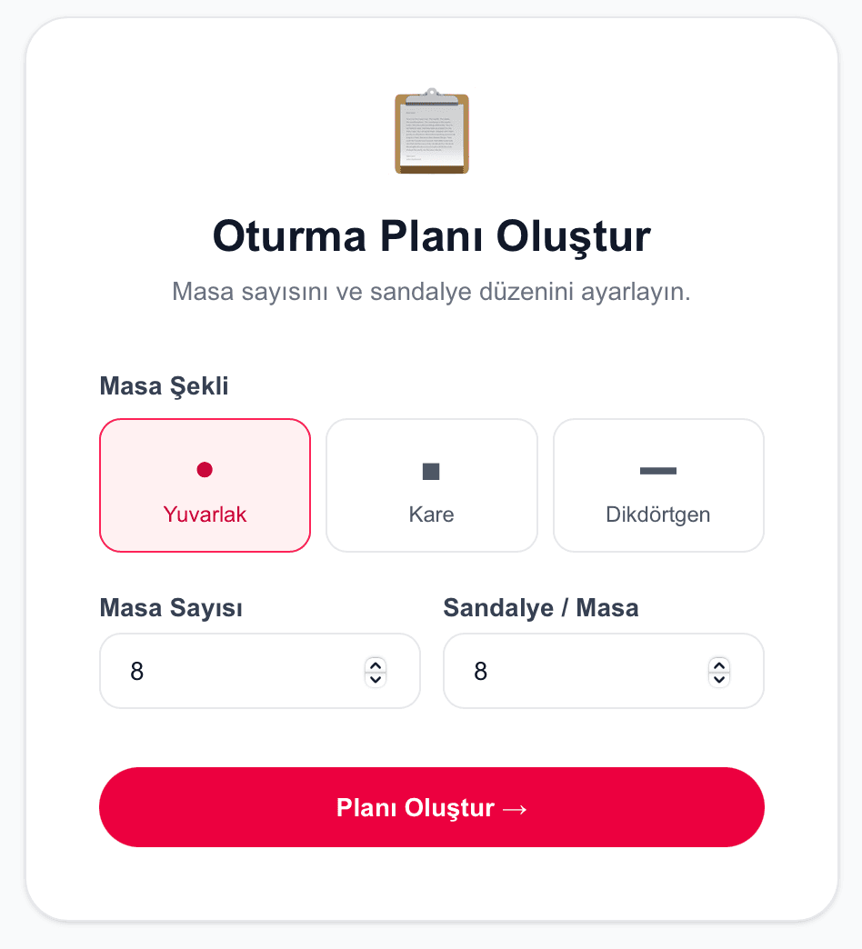 Oturma planı — liste görünümü